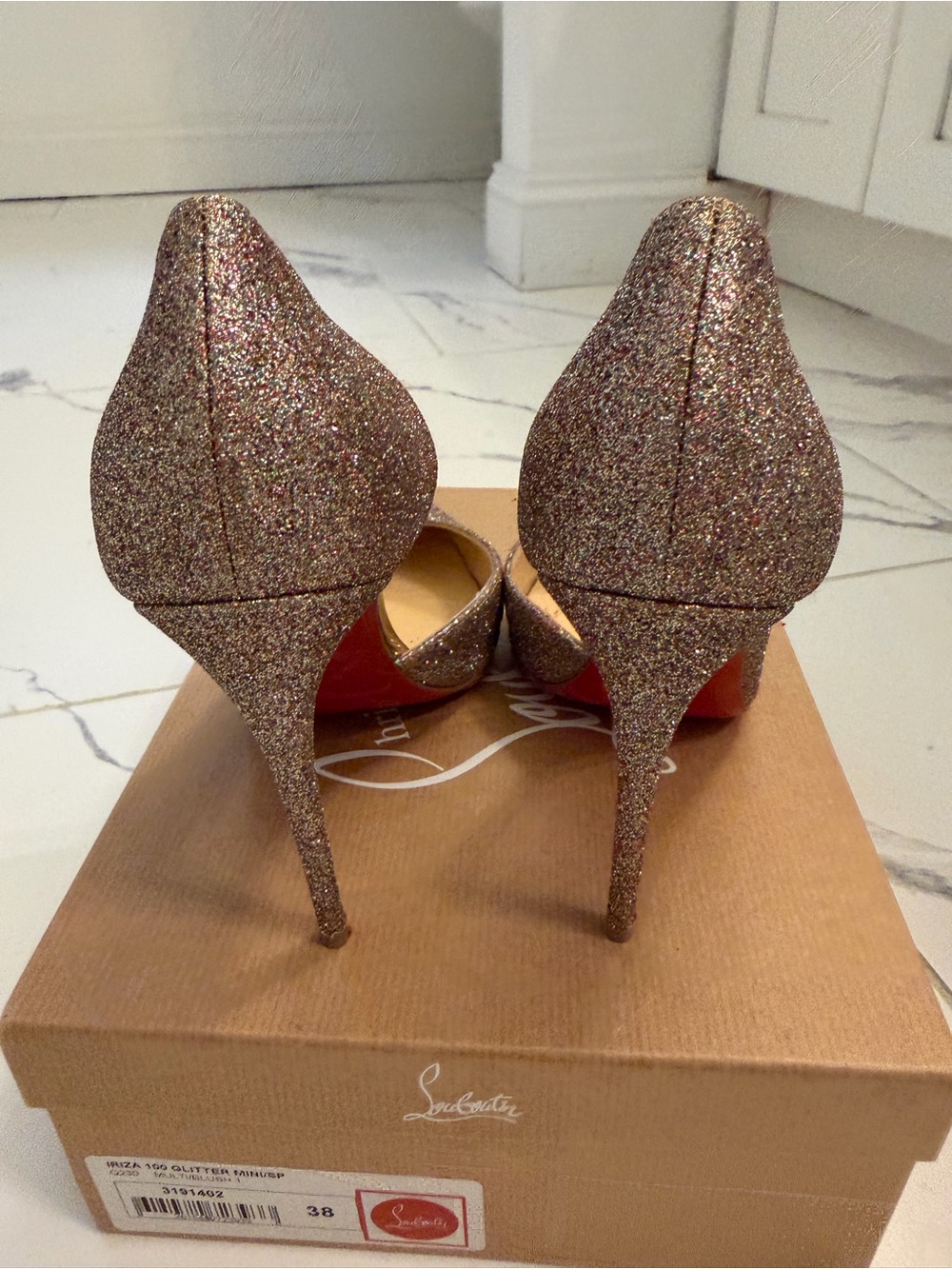 Christian Louboutin Rose Gold Glitter Iriza 100 Pumps Size 38 - Picture 3 of 5